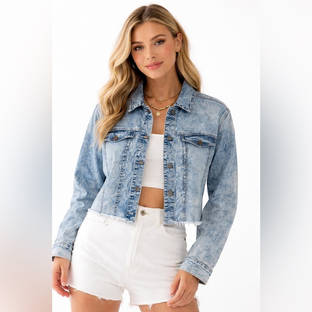 Libby Edelman Acid Wash Cropped Denim Jacket XXL Y2K